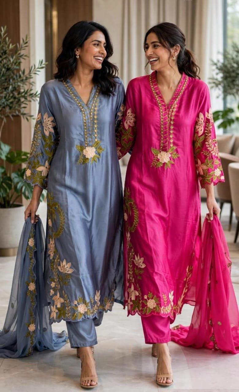 Silk embroidered