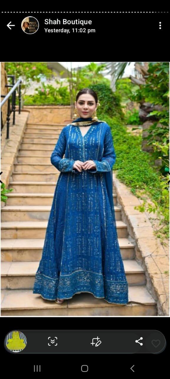 Royal Blue Pure Crinkle Chiffon Suit
