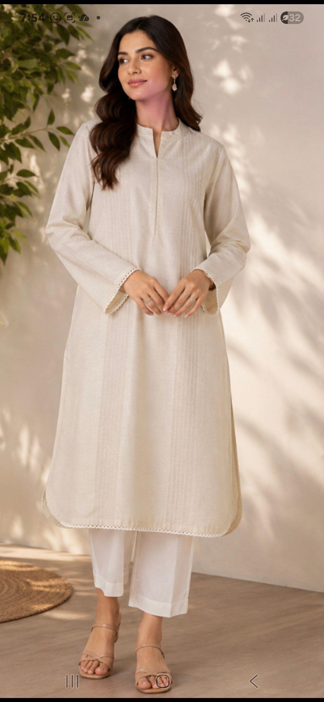 Creamy White Long Cotton Khadi